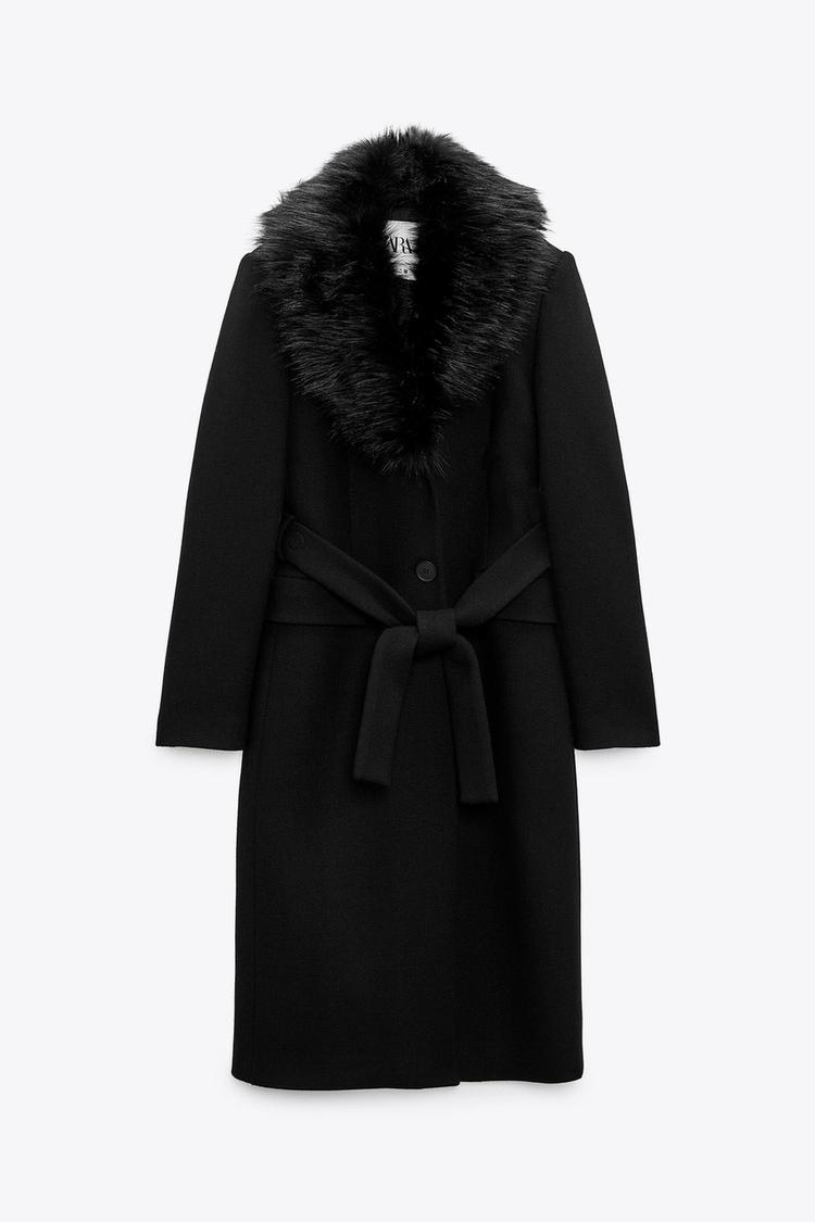 WOOL BLEND COAT WITH FAUX FUR COLLAR - Black | ZARA Spain